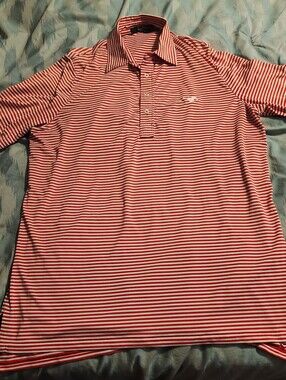 RLX‎ Ralph Lauren Red White Stripes Golf Polo Short Sleeve Men's Size Large